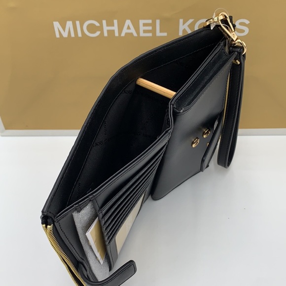 Michael Kors Large Double Zip Wristlet 
Smartphone Case Wallet Black Multi - Picture 3 of 12